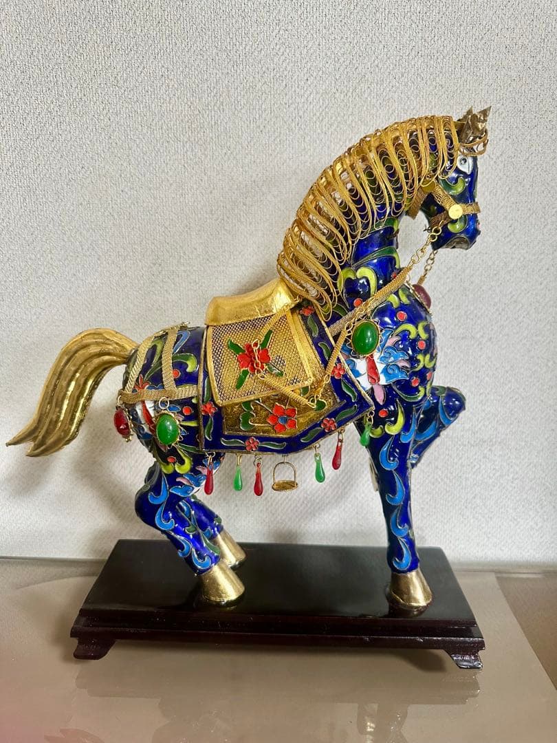 「中国の七宝焼」アンティーク装飾馬の置物 運気上昇