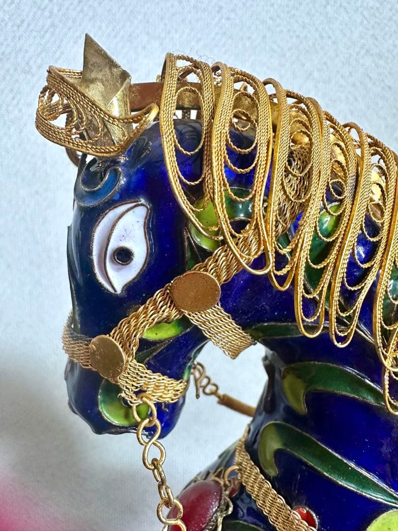 「中国の七宝焼」アンティーク装飾馬の置物 運気上昇