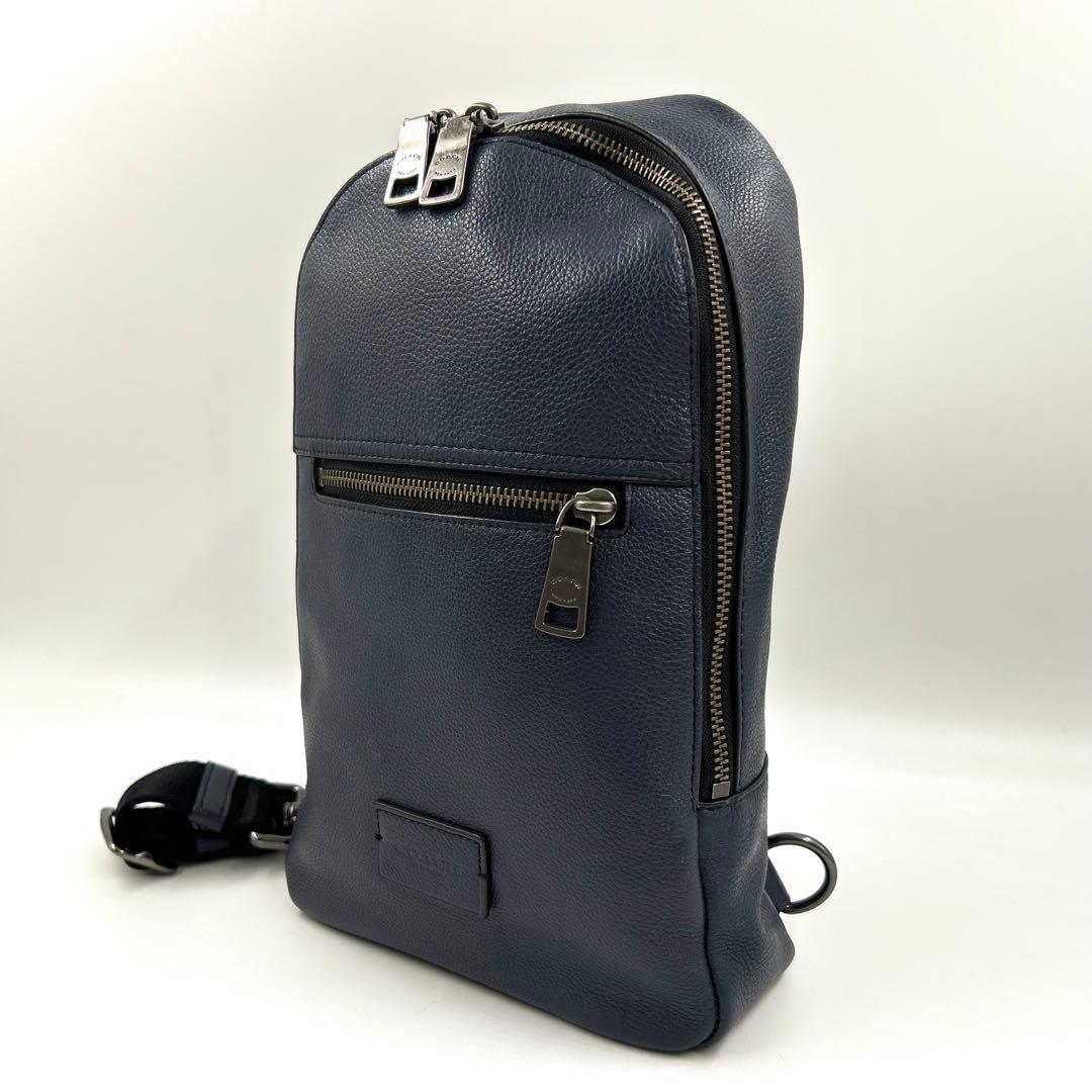 COACH 290 コーチ ボディバッグ ペブルドレザー 斜め掛け ネイビー