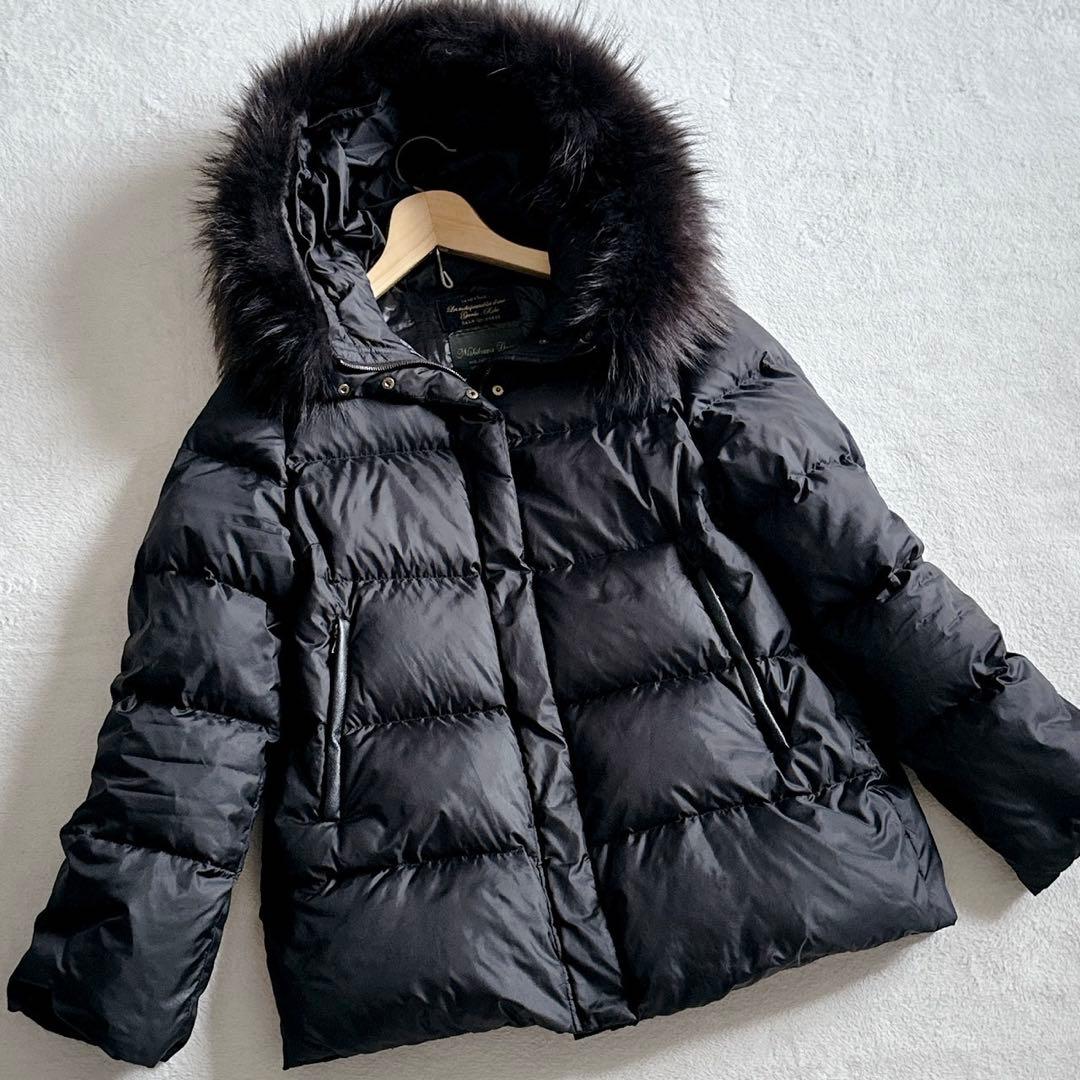 西川ダウン【美品‼︎】ナノユニバース ラクーンファー　ブラック サイズ38(M)