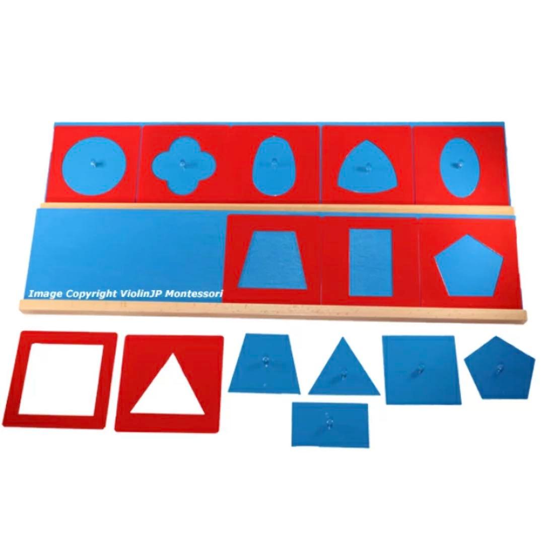 モンテッソーリ　知育玩具 メタルインセッツ　木製台付き　幾何図形パズル