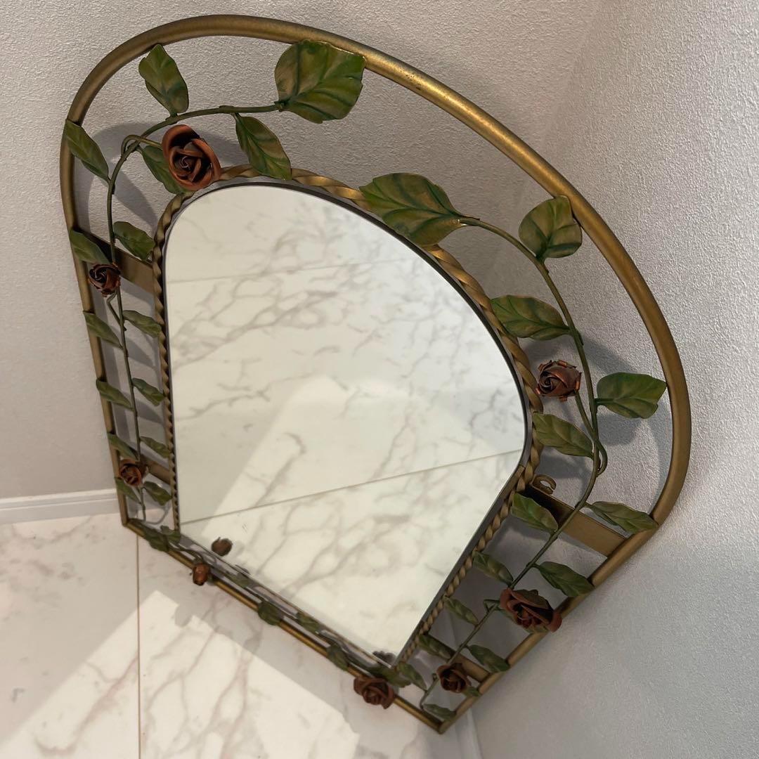 ウォールミラー　ミラー　姿見　アンティーク　薔薇　鏡　インテリア