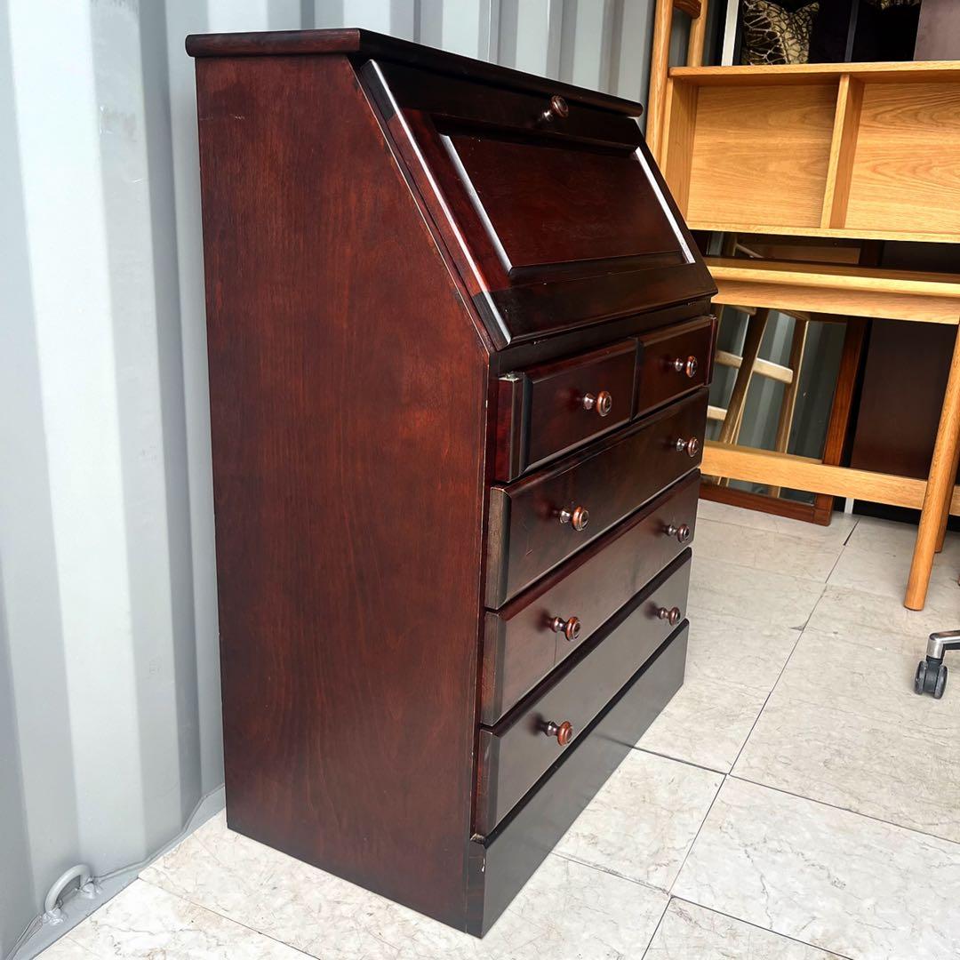 取付無料！えぞ民芸家具 天然木おしゃれアンティークライティングビューロー✨