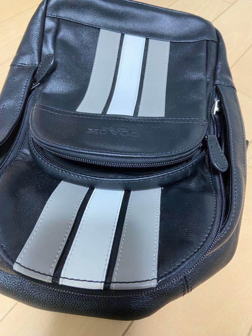 COACH ボディバッグ ストライプ 黒・グレー