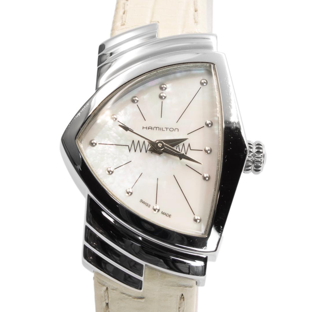 ハミルトン 腕時計 レディース ベンチュラ 白蝶貝 盾形 三角形 ロゴ 革ベルト