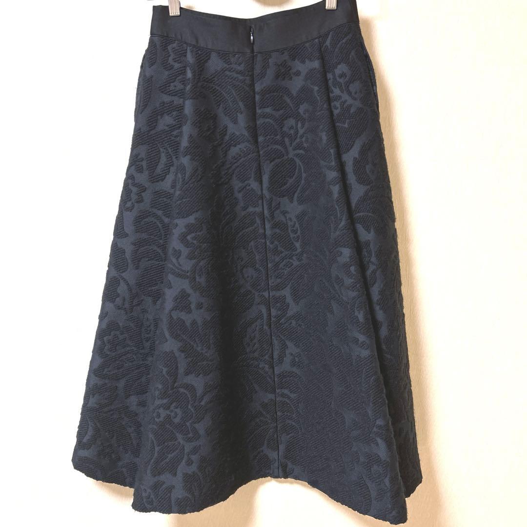 エブール ebure フラワー　ジャガード　スカート　花柄　ネイビー36