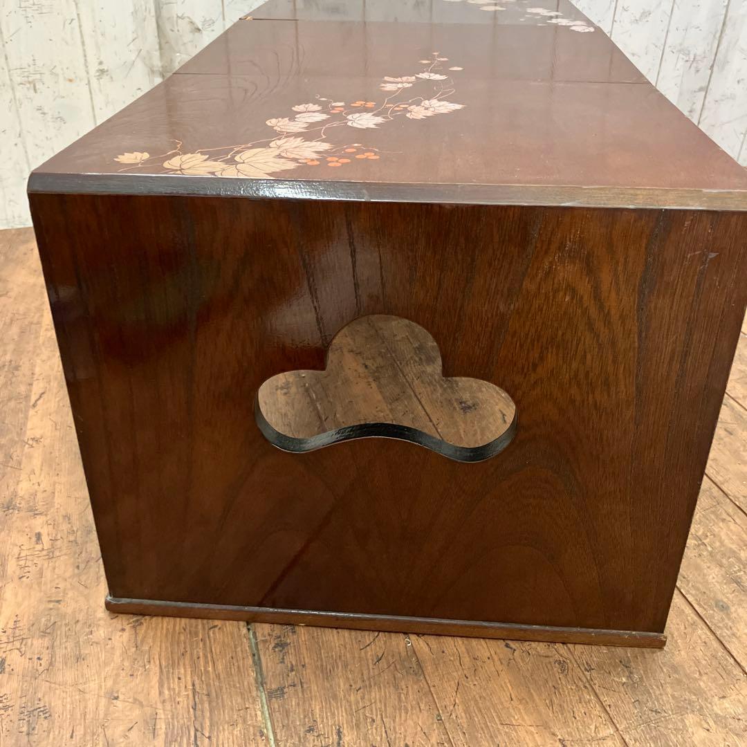 昭和レトロ 木製 葡萄柄 折りたたみ文机 テーブル 箪笥 小箪笥 3段 小物入れ