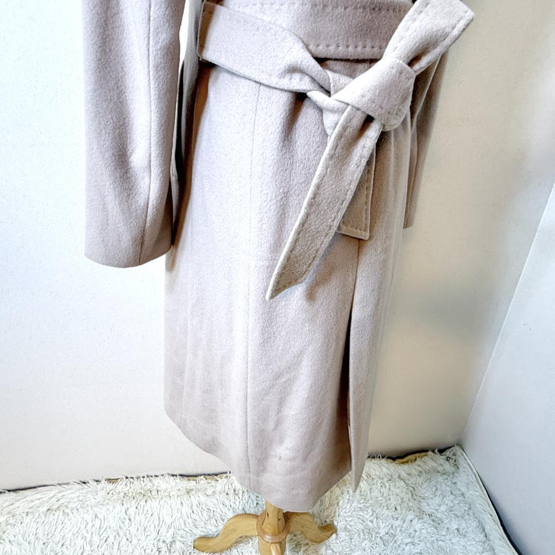 美品AKT&TMカシミヤ100ロングコートブルーフォックスファー襟ベージュ