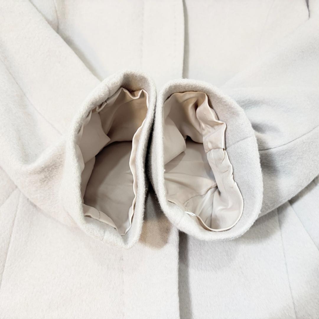 美品AKT&TMカシミヤ100ロングコートブルーフォックスファー襟ベージュ