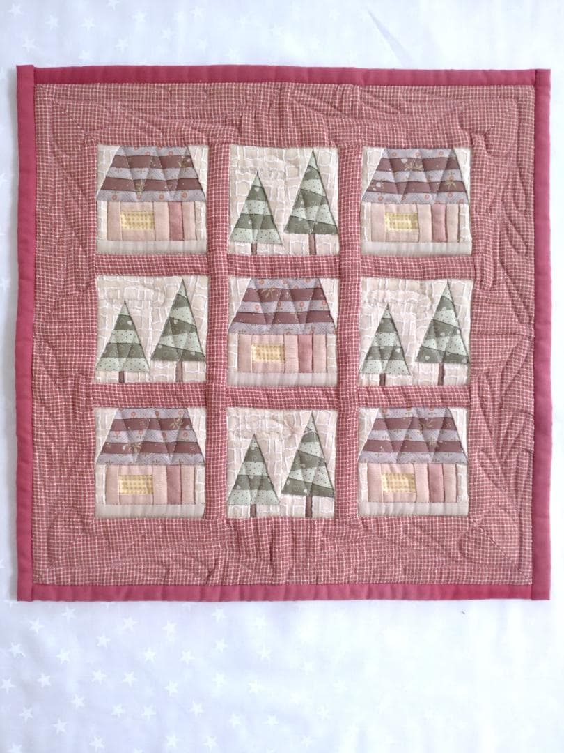 【レア】花もめん　パッチワーク　ハウス　タペストリー　ハンドメイド