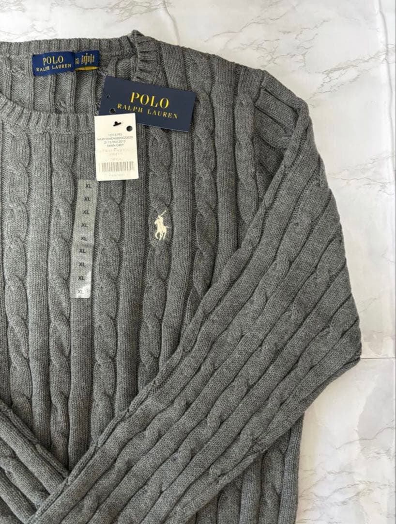 【新品タグ付】POLO RALPH LAUREN ケーブルニット グレー M
