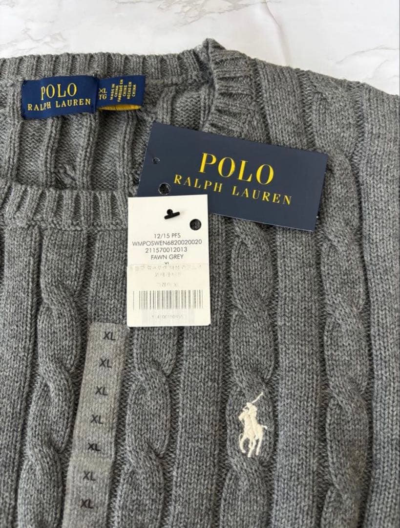 【新品タグ付】POLO RALPH LAUREN ケーブルニット グレー M
