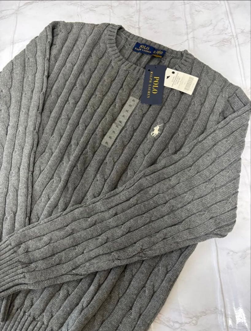 【新品タグ付】POLO RALPH LAUREN ケーブルニット グレー M