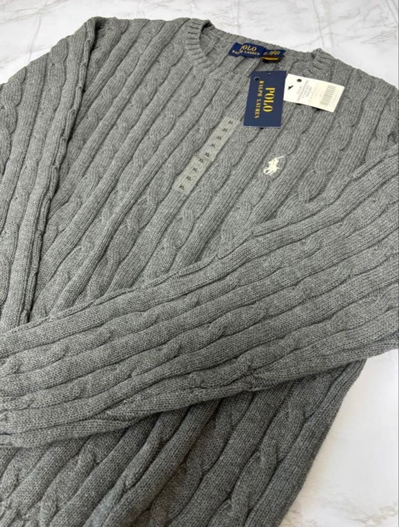 【新品タグ付】POLO RALPH LAUREN ケーブルニット グレー M