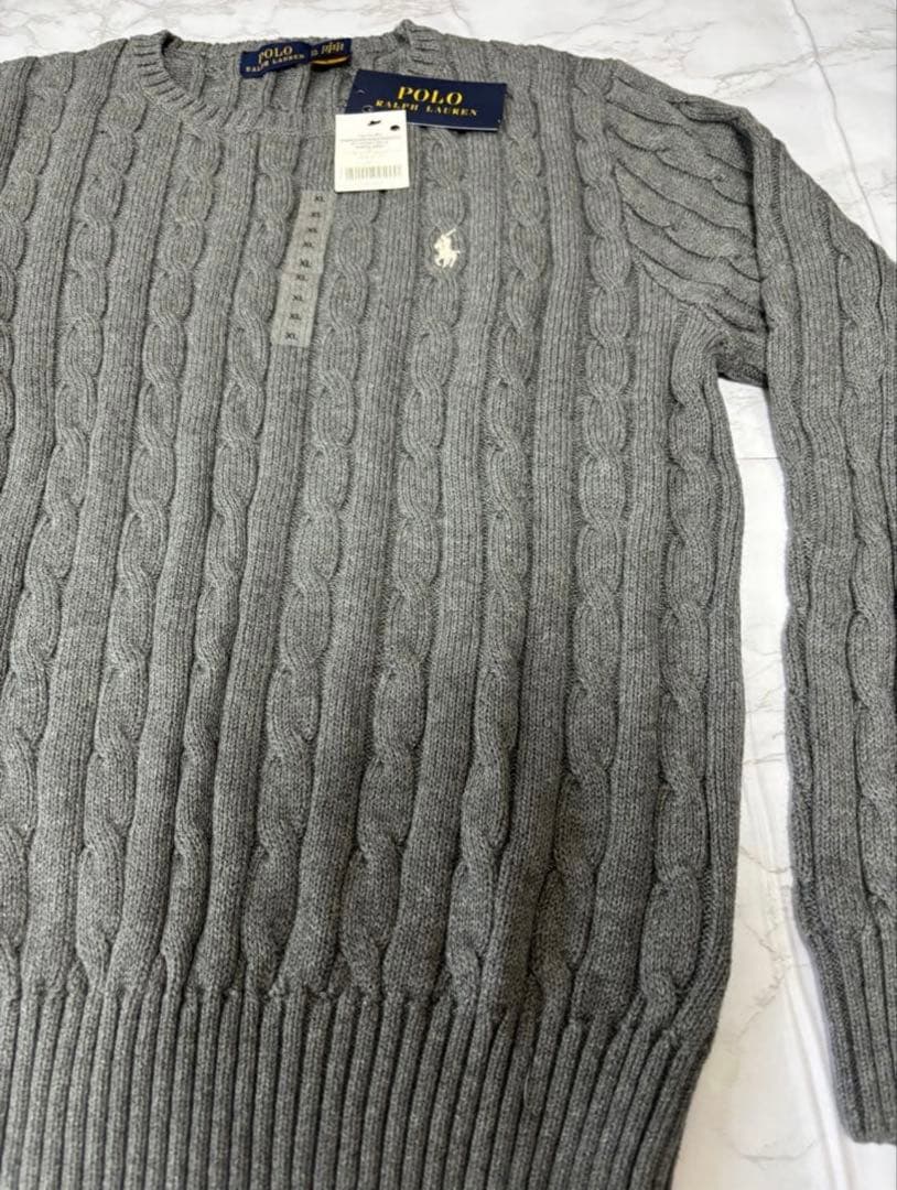 【新品タグ付】POLO RALPH LAUREN ケーブルニット グレー M