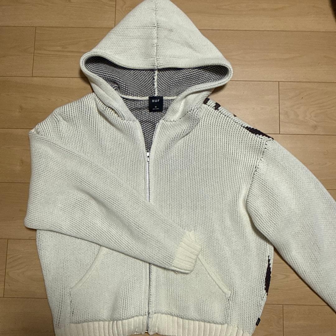 HUF アイボリー フード付きパーカー M