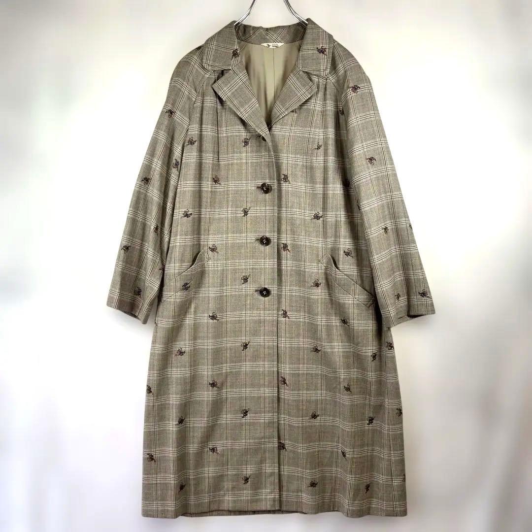 アトリエ花 オーダーメイド チェック柄 ロングコート 一点物　ヴィンテージ　L