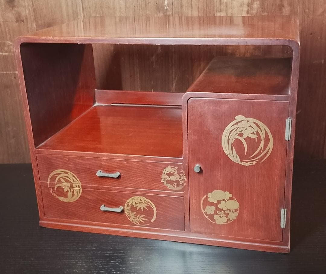 朱塗り 蒔絵 小箪笥 小引き出し 茶箪笥 金彩 和風 飾り棚