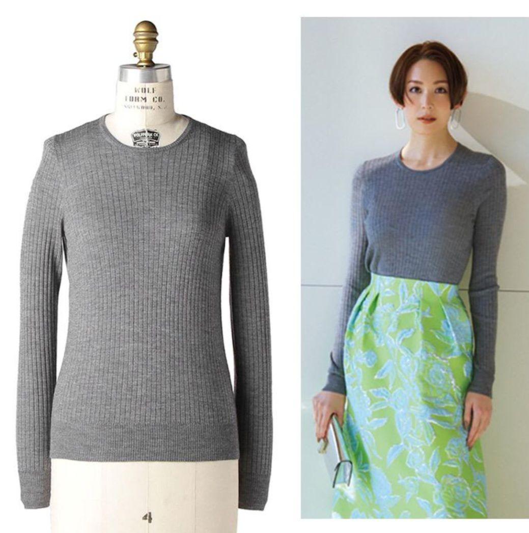 Drawer 18G カシミヤシルク リブ クルーネック ニット 美品