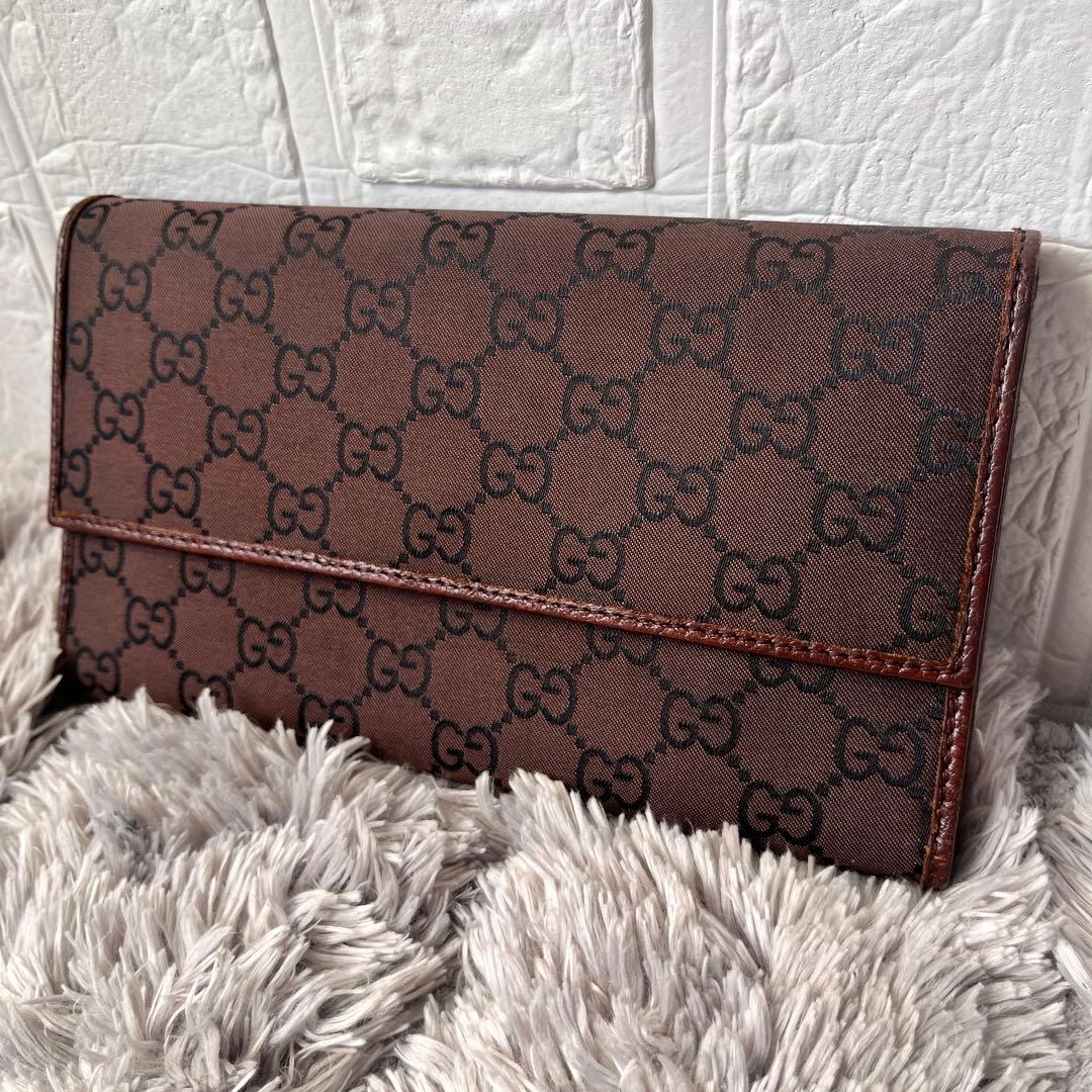 極美品✨GUCCI GGナイロン 三つ折り財布　ブラウン　メンズ　レディース