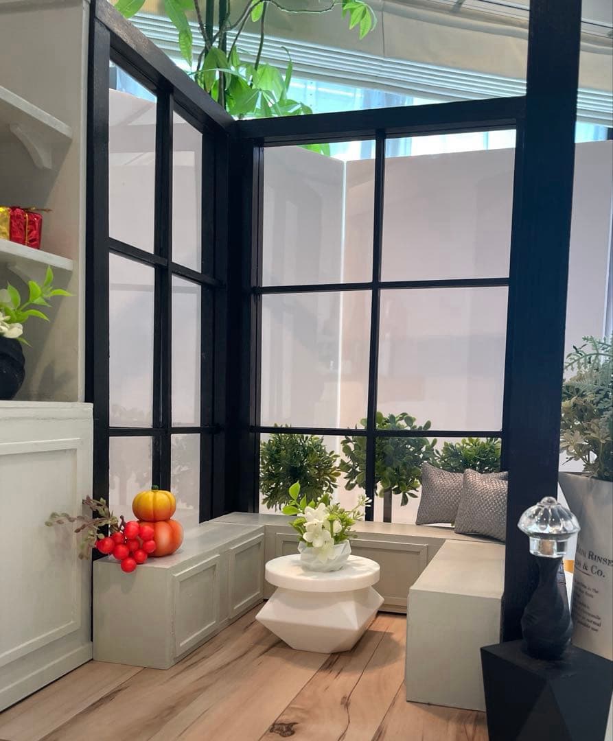 ドールハウス　撮影背景ボード　ハンドメイド☆コーナールーム＆チェア＆シェルフ家具