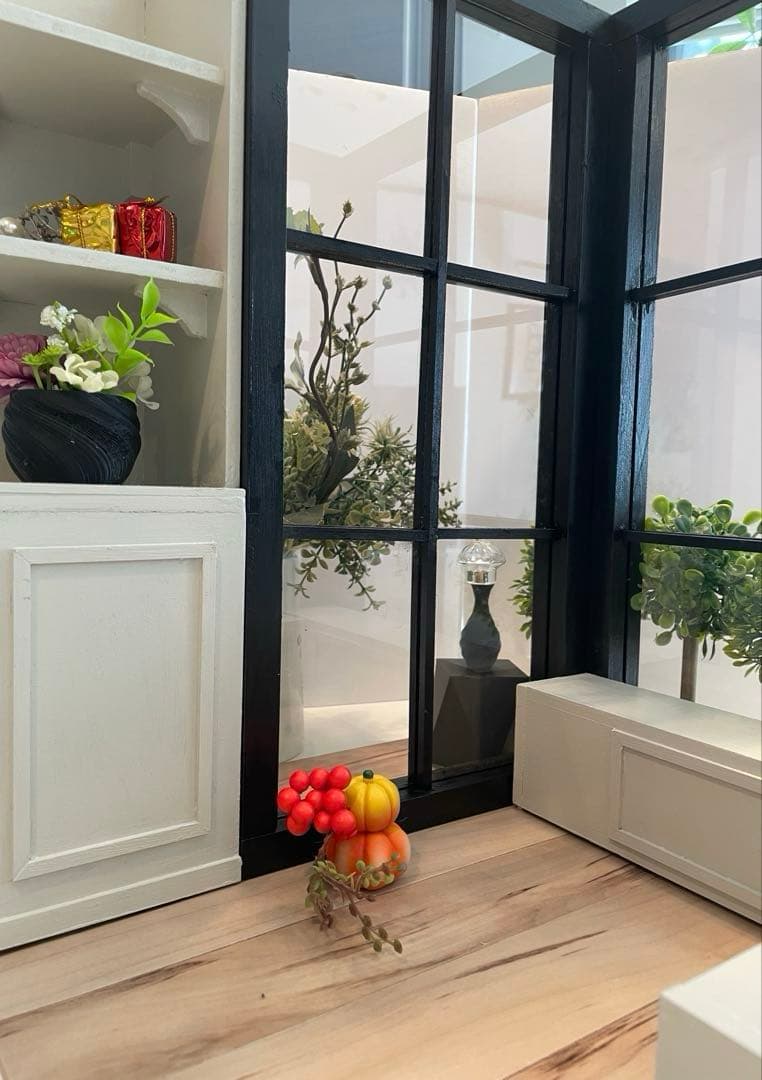 ドールハウス　撮影背景ボード　ハンドメイド☆コーナールーム＆チェア＆シェルフ家具