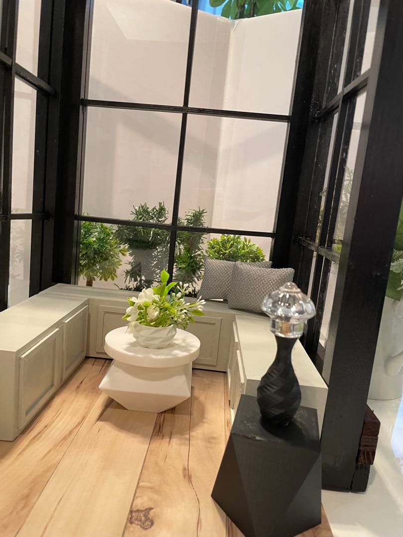 ドールハウス　撮影背景ボード　ハンドメイド☆コーナールーム＆チェア＆シェルフ家具