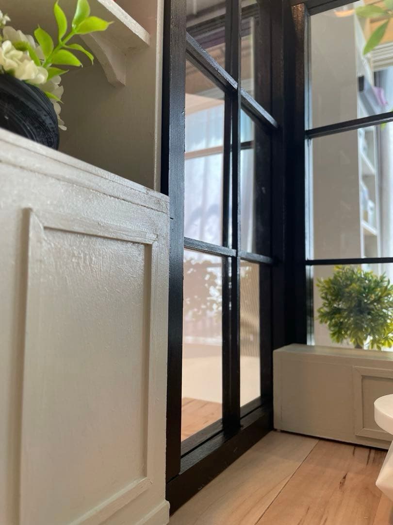 ドールハウス　撮影背景ボード　ハンドメイド☆コーナールーム＆チェア＆シェルフ家具