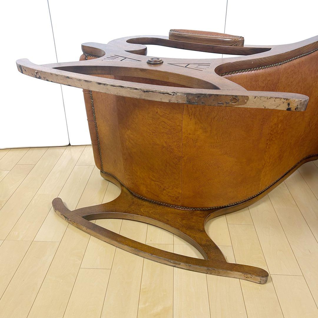 イタリア製　ロッキングチェア　希少オットマン　アンティーク　ブラウンレザー