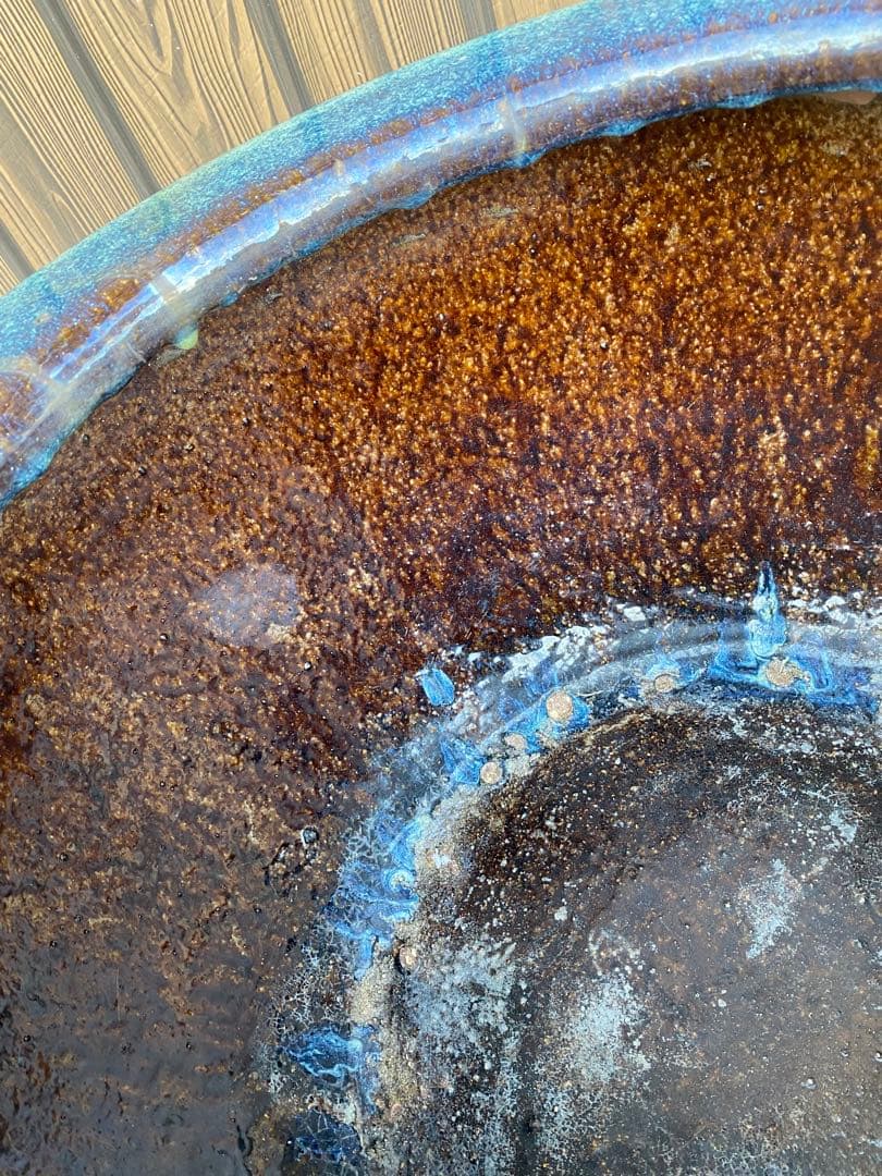 火鉢　陶器　海鼠釉　アンティーク　骨董　金魚鉢　特大　睡蓮鉢　メダカ　鉢カバー