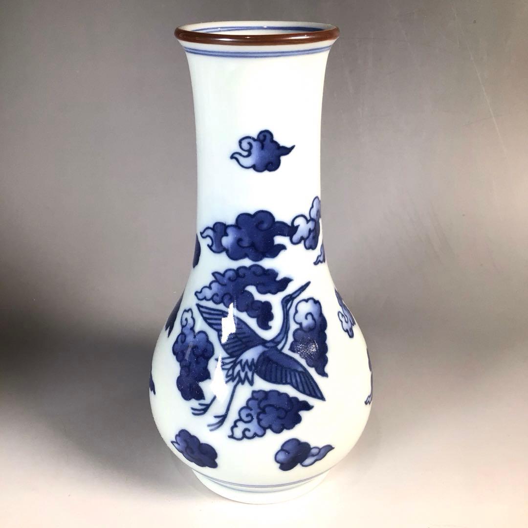 Ｎ７２１　皆具　『手塚玉堂造』『染付雲鶴文』『水指　建水　蓋置　杓立』　共箱