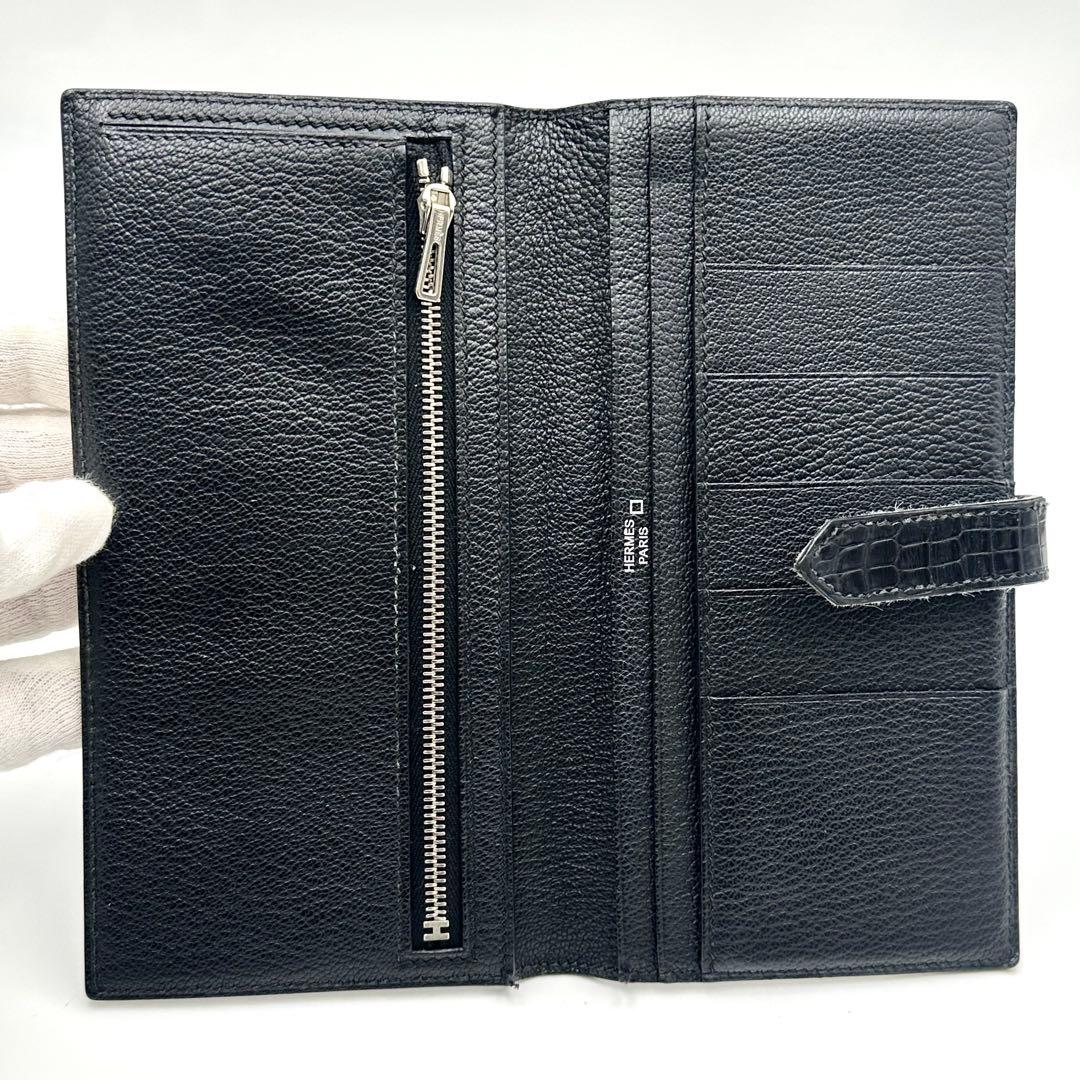 鑑定済✨ エルメス アリゲーター ベアン SV金具 長財布 ウォレット