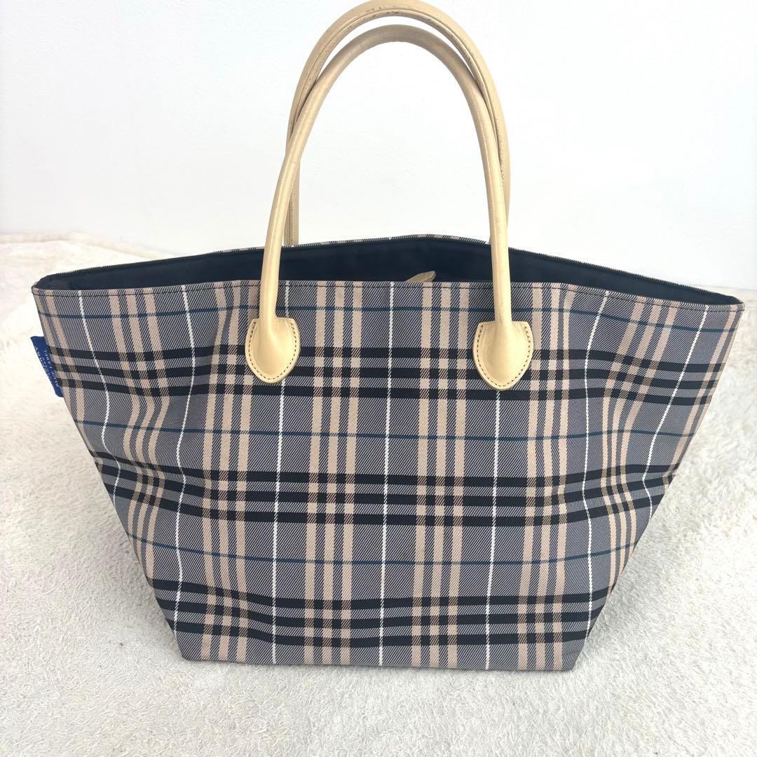 バーバリーブルーレーベル 水色 系チェック柄エコバッグ 日本製 トートバッグ