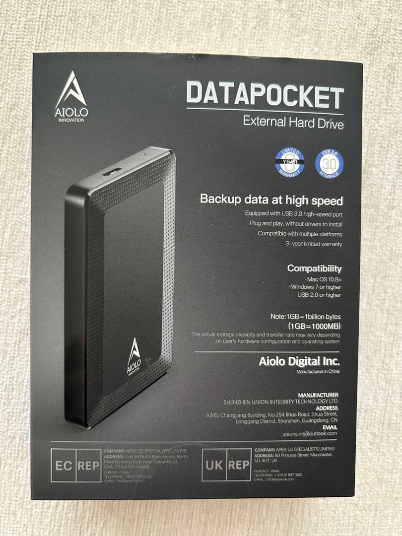 外付けハードディスク 1TB AIOLO A3-1T