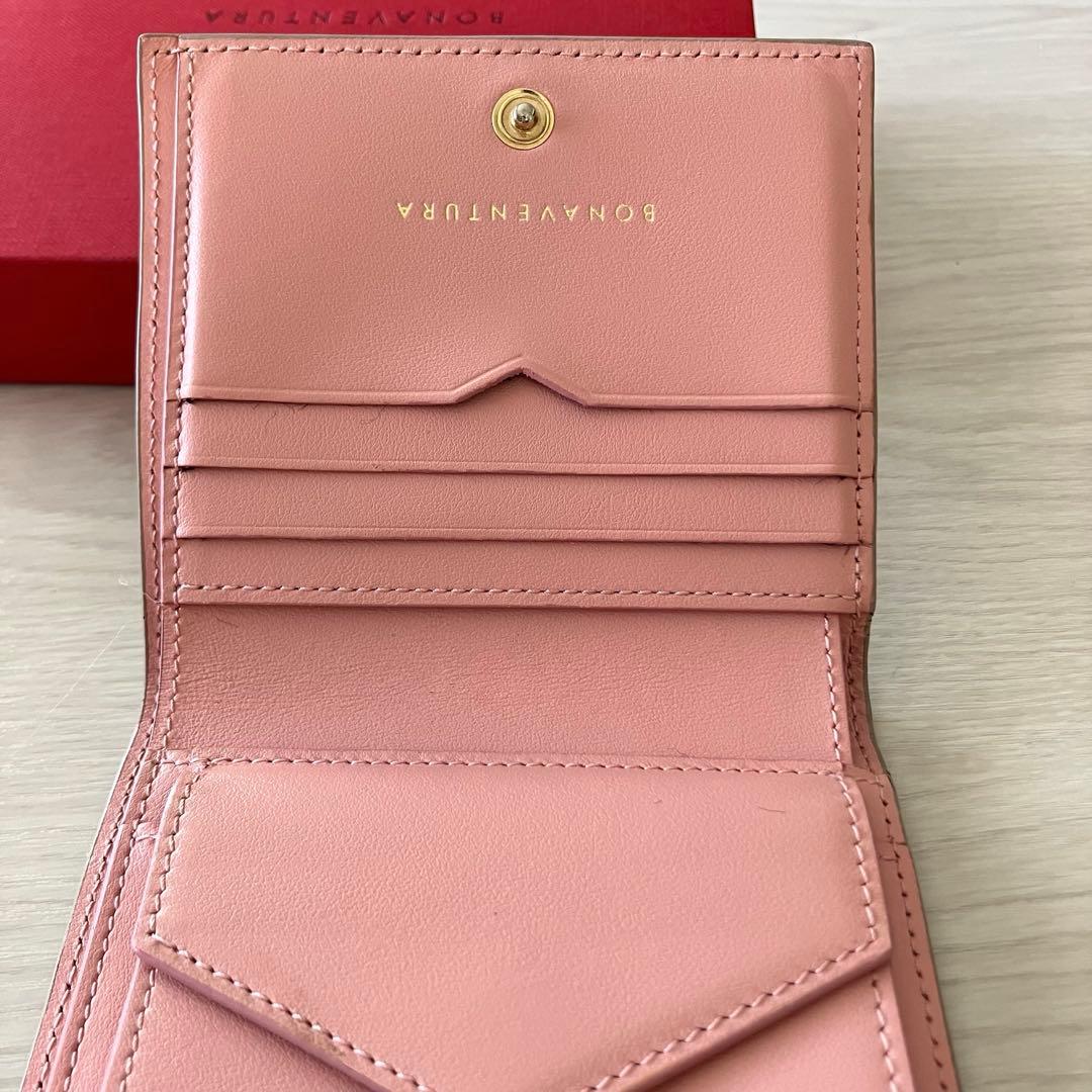 美品　BONAVENTURA 二つ折り財布　グレージュ　ピンク　バイカラー