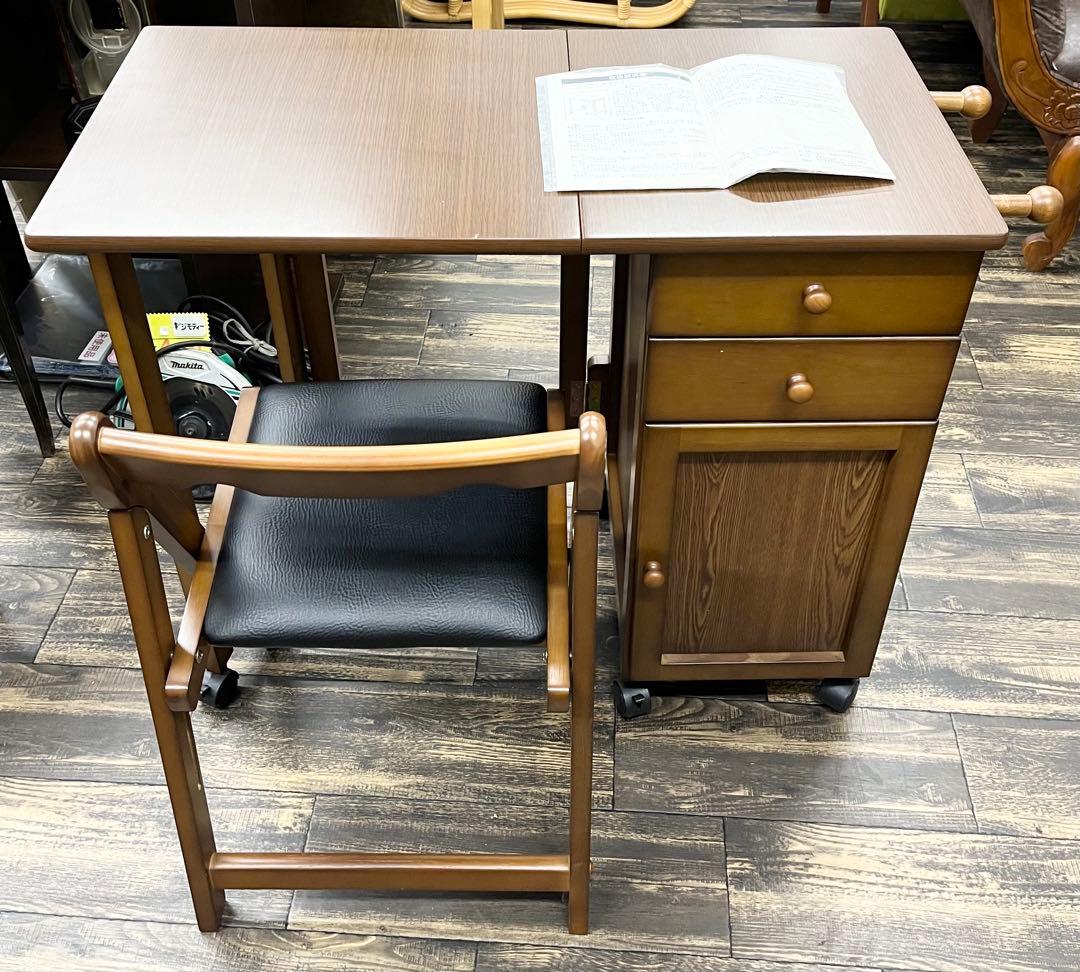 萩原 ハギハラ アンティーク キャスター付 折りたたみデスク&チェア コンパクト