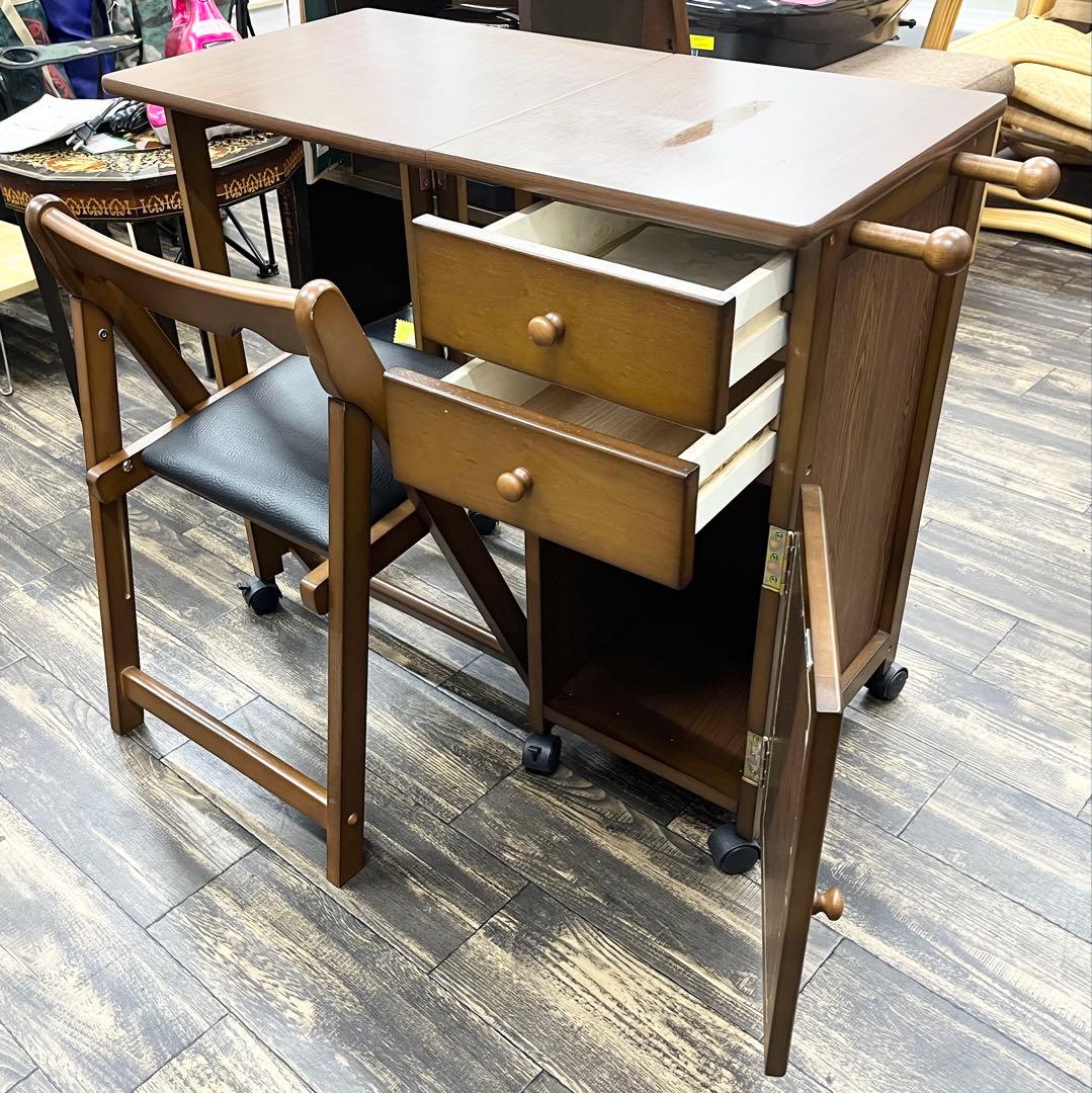 萩原 ハギハラ アンティーク キャスター付 折りたたみデスク&チェア コンパクト