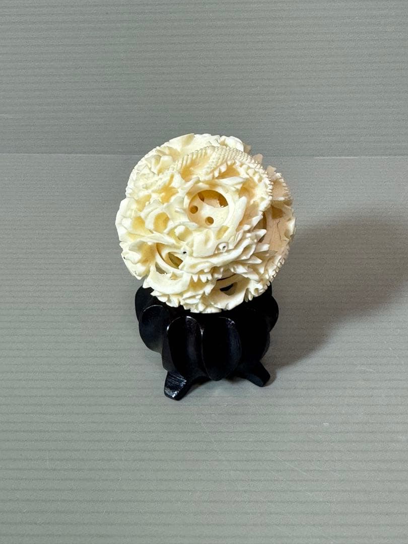 2734 中国美術 天球 多層球　台座付　龍文　置物 精密彫刻 工芸品