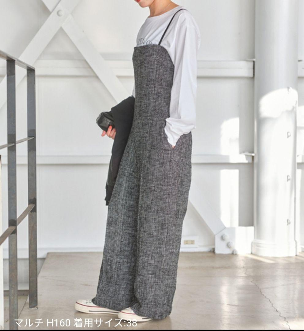 美品 Spick & Span ツイードサロペット ブラック 38 肩紐調整可