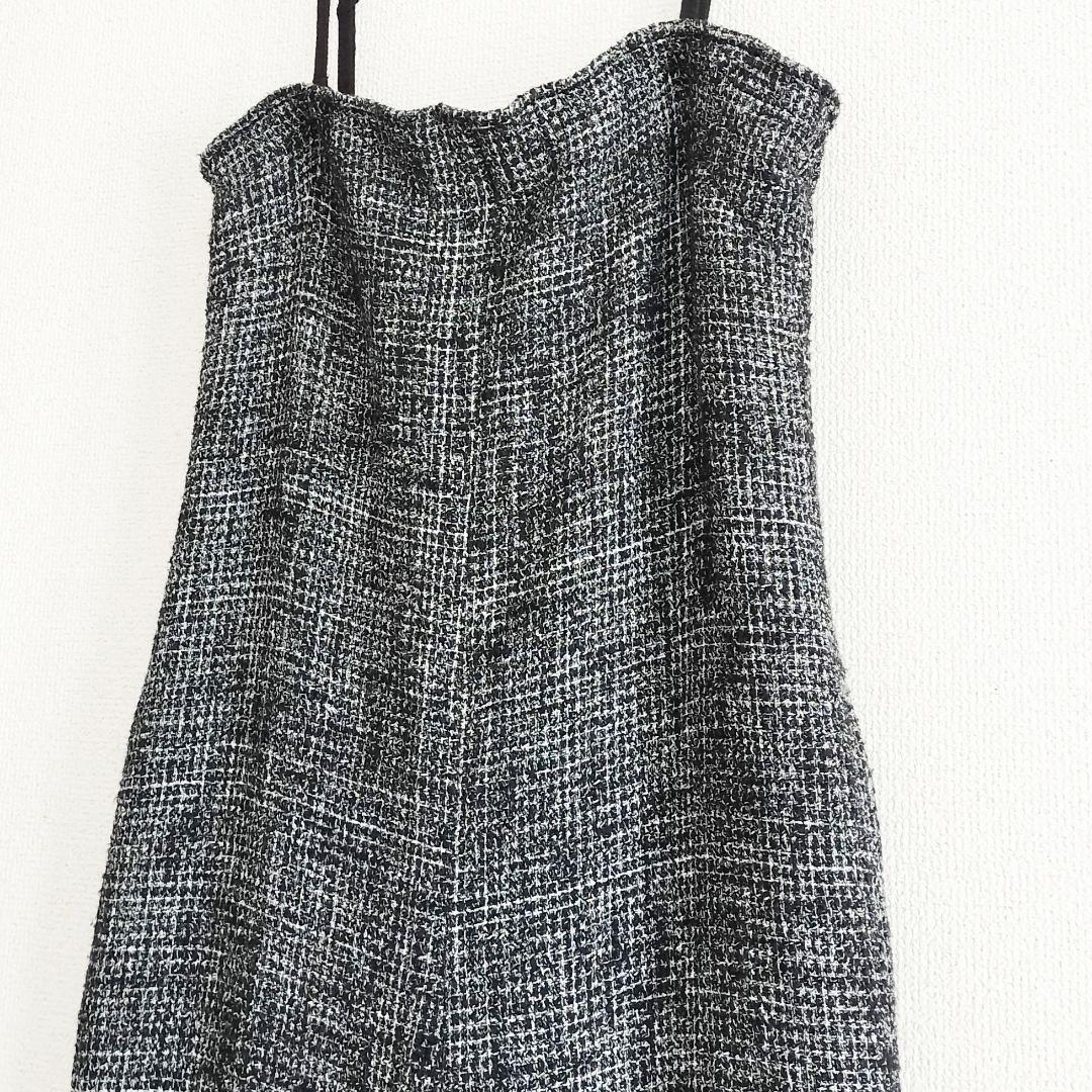 美品 Spick & Span ツイードサロペット ブラック 38 肩紐調整可