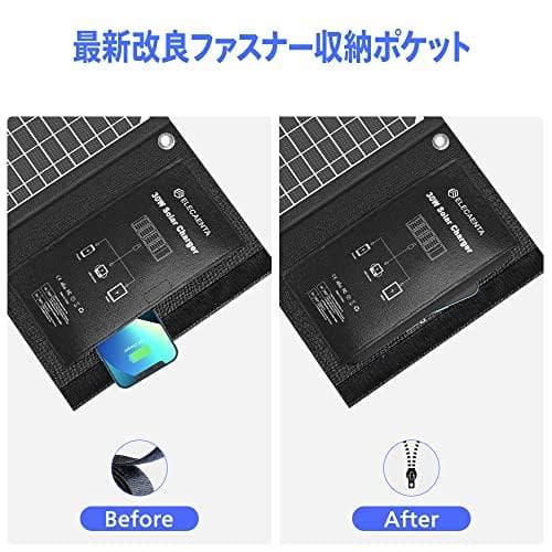 ELECAENTA 30Ｗ ソーラーパネル 3USBポート PD18Ｗ/QC3p
