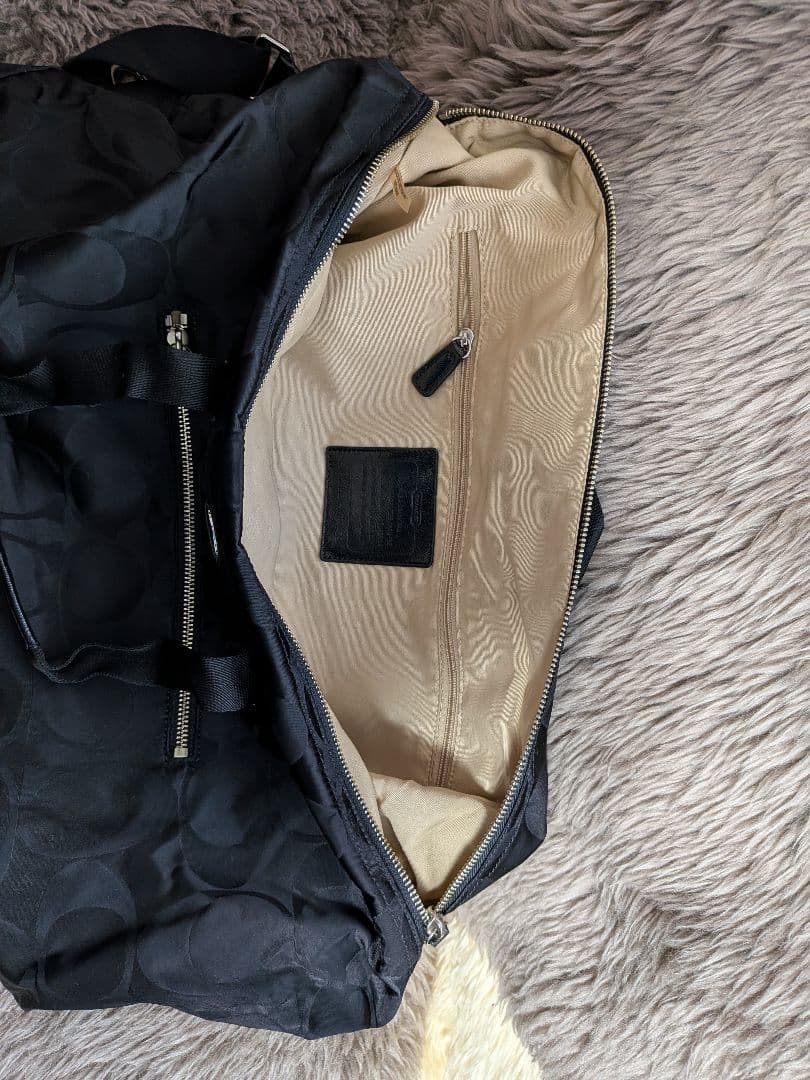 COACH ブラック シグネチャーナイロンボストンバッグ