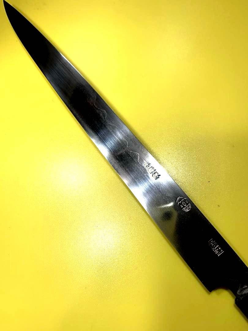 堺一文字光秀　柳刃包丁　本鍛錬　青波打　刃渡り29cm　波紋出てます。