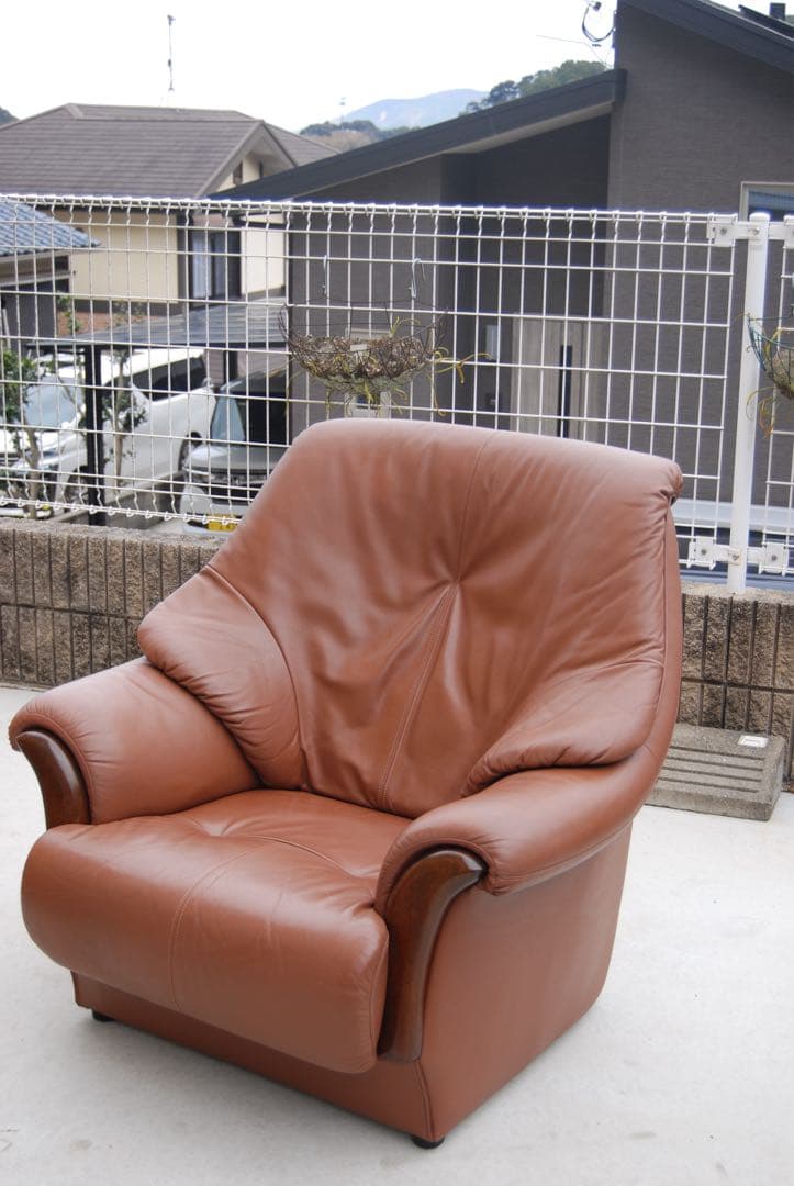 オランダ製　ダッチカントリー　ブラウンレザー 一人掛けソファ
