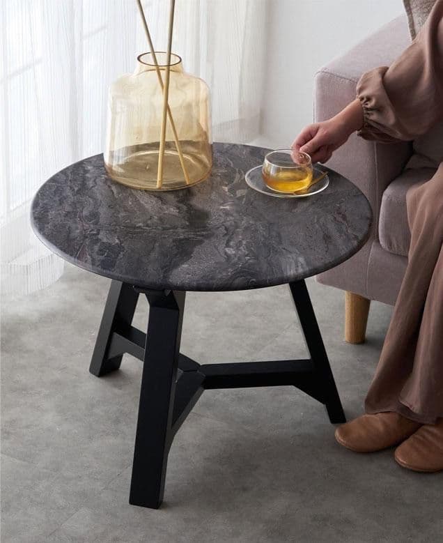 円形大理石風サイドテーブル 組み立て式 傷あり