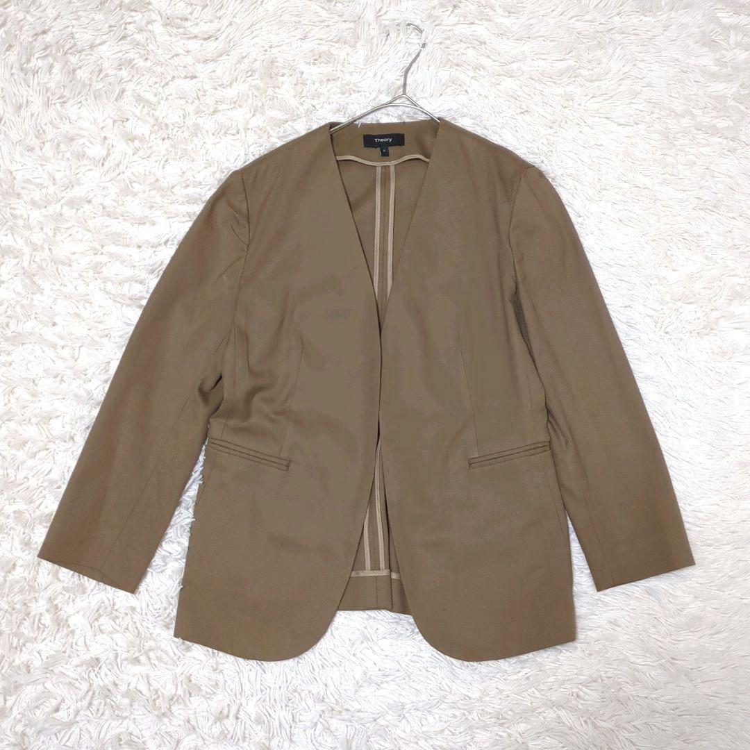 セオリー　スーツ　セットアップ　ノーカラー　ベージュ　ストレッチ コットン