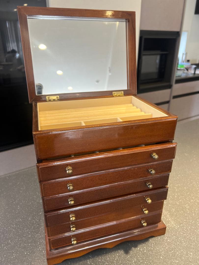 イタリア製 象嵌細工 木製ジュエリーボックス ミラー付き