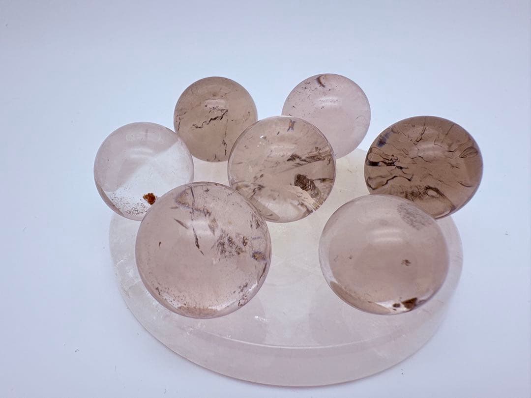 【高波動】虹入り茶水晶スモーククォーツ七星陣 × 白水晶台座浄化・魔除け・財運・