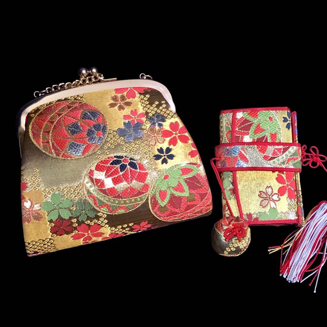 【正絹】 七五三　7歳　絵羽　鞠　折鶴　着物　四つ身　作り帯　セット　女の子