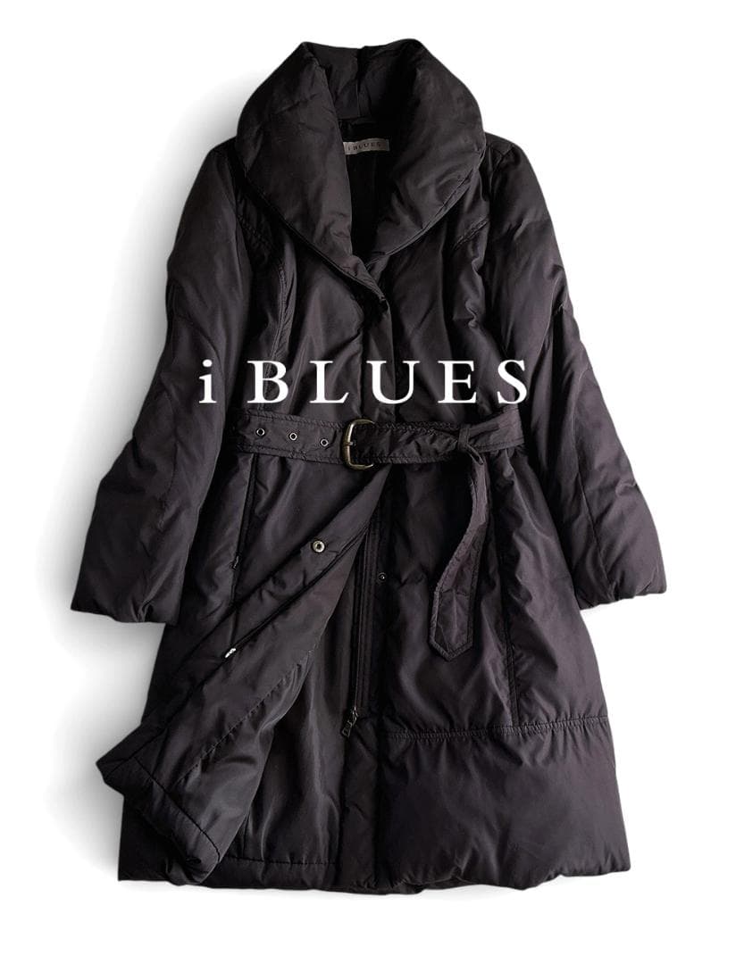 美品 マックスマーラiBLUES ショールカラー ベルト付 ロングダウンコート